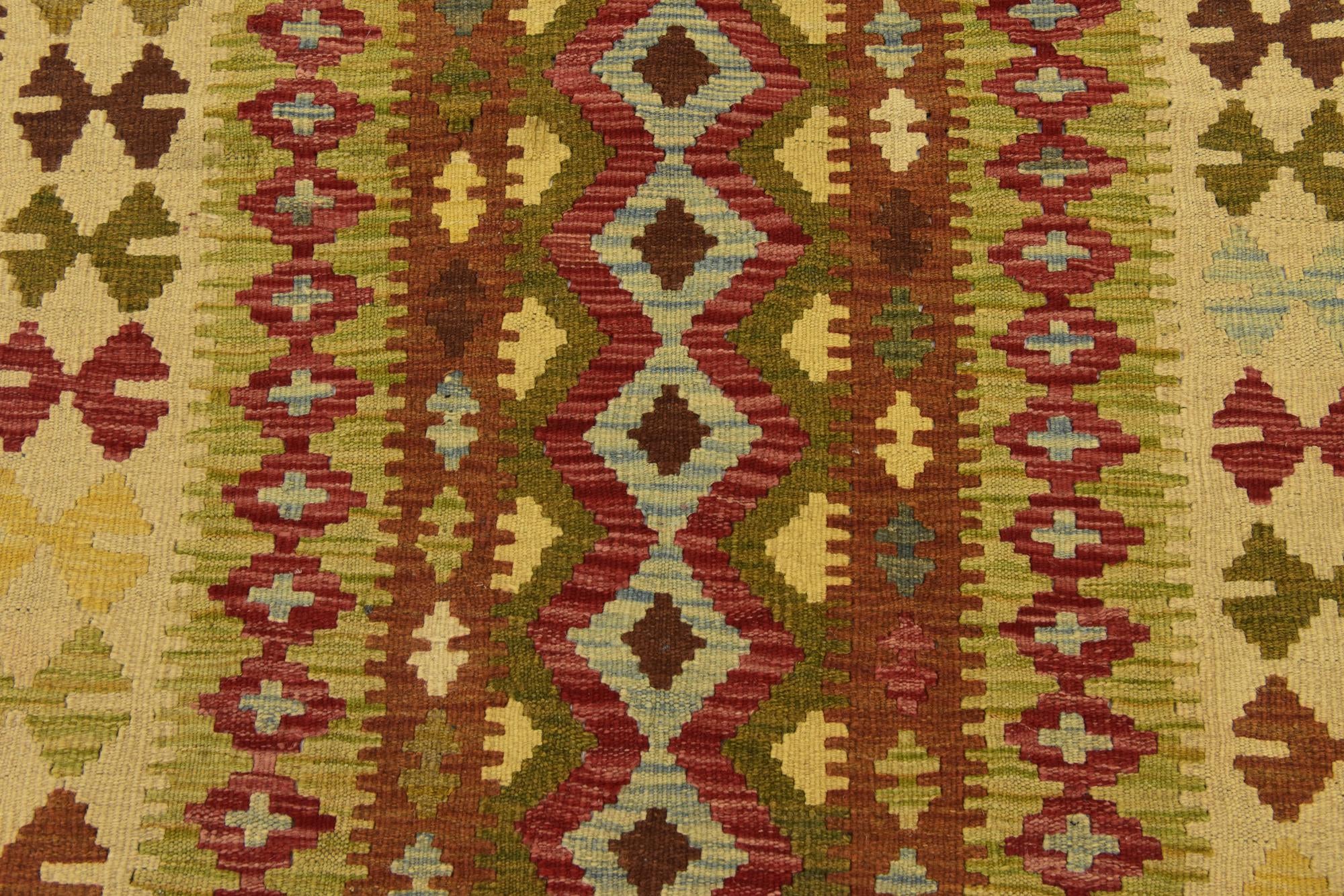 3' 6 x 6' 8 Hand Woven Kilim Maymana Wool Rug