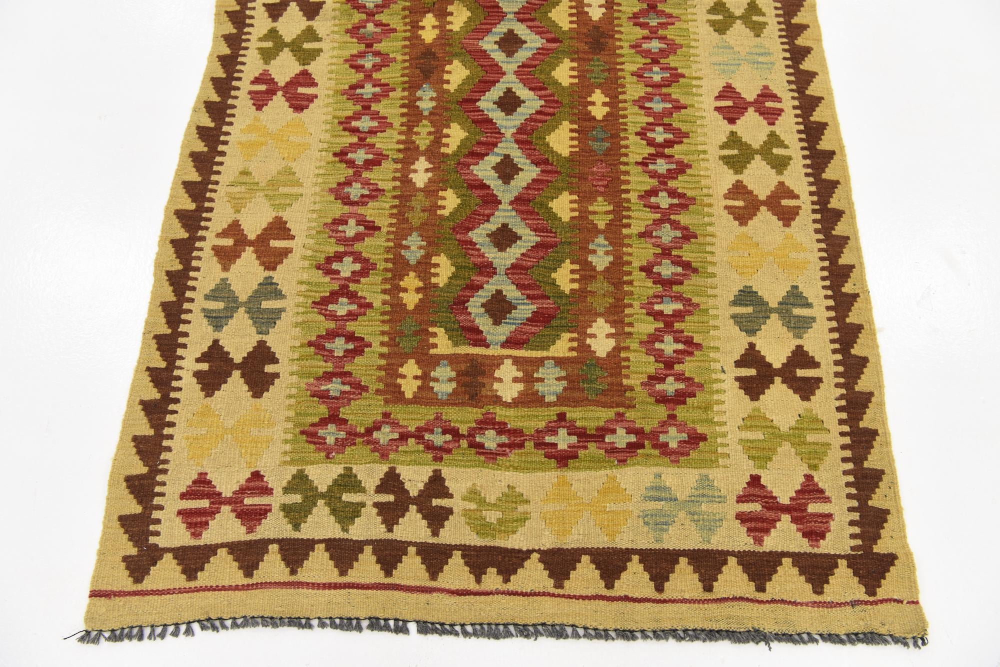 3' 6 x 6' 8 Hand Woven Kilim Maymana Wool Rug