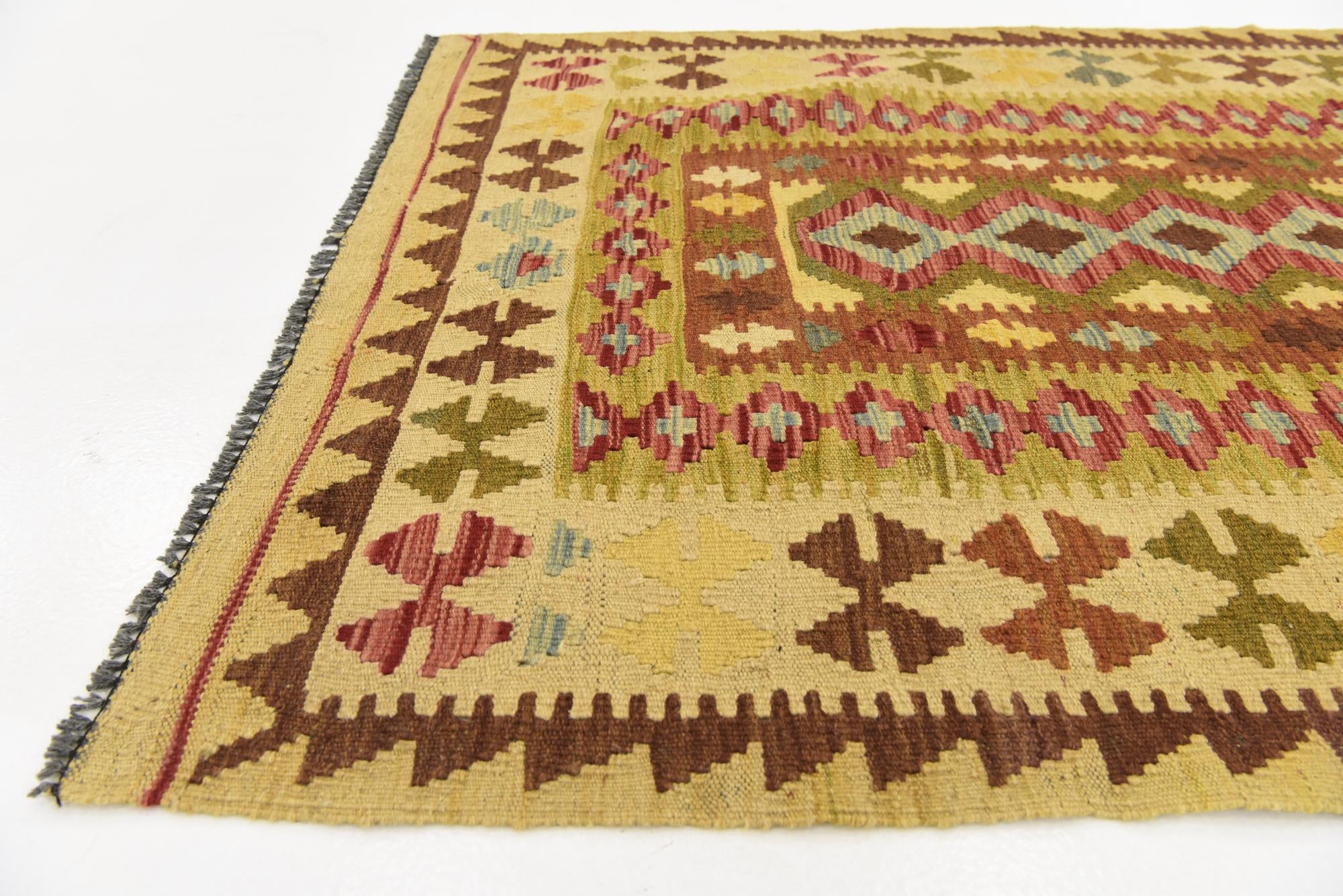 3' 6 x 6' 8 Hand Woven Kilim Maymana Wool Rug