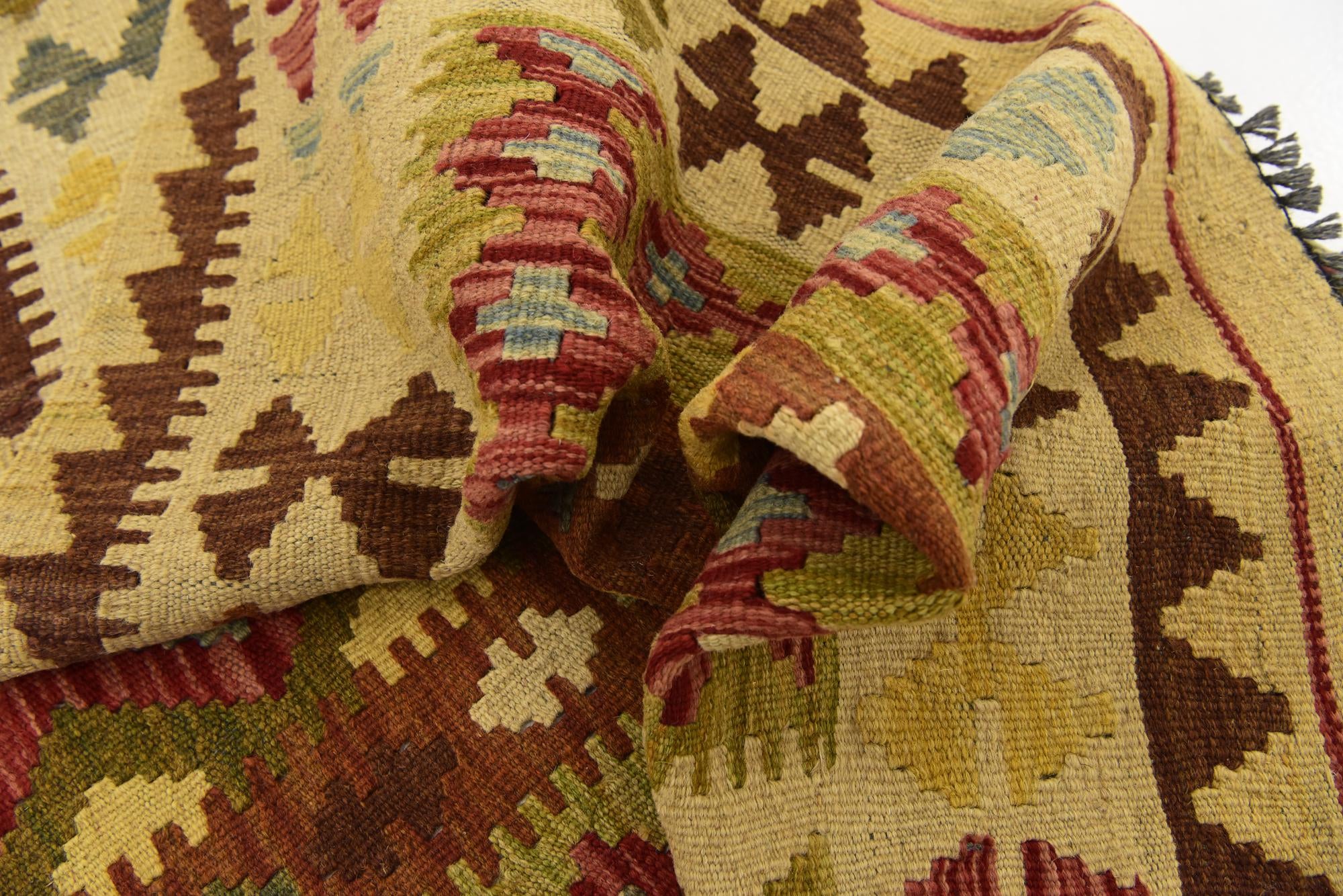 3' 6 x 6' 8 Hand Woven Kilim Maymana Wool Rug
