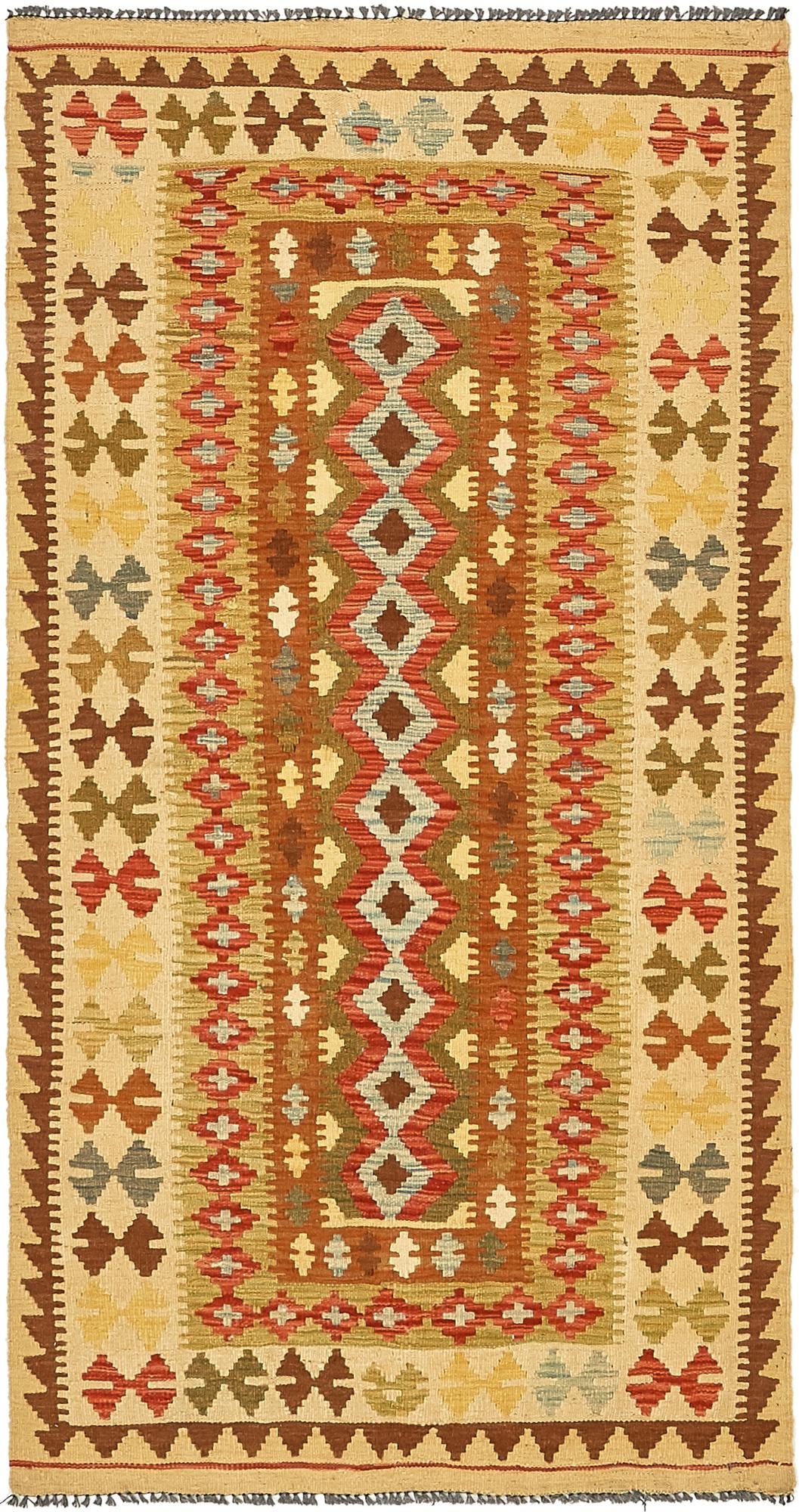 3' 6 x 6' 8 Hand Woven Kilim Maymana Wool Rug