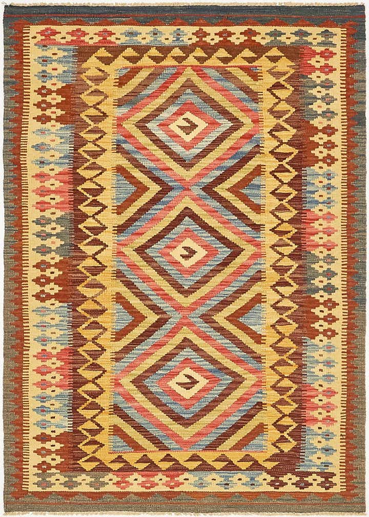 3' 4 x 6' 5 Hand Woven Kilim Maymana Wool Rug