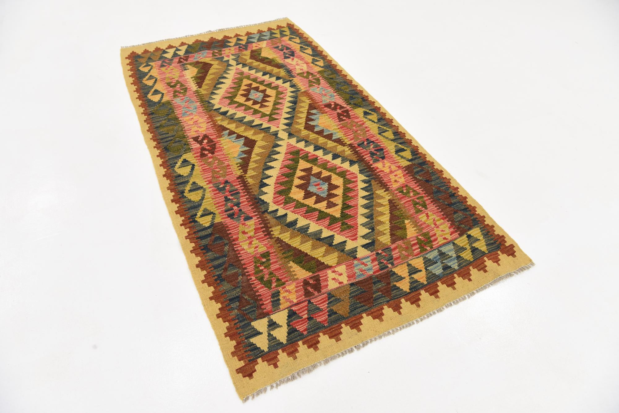 105cm x 195cm Tejido a mano Kilim Maymana Alfombra Lana
