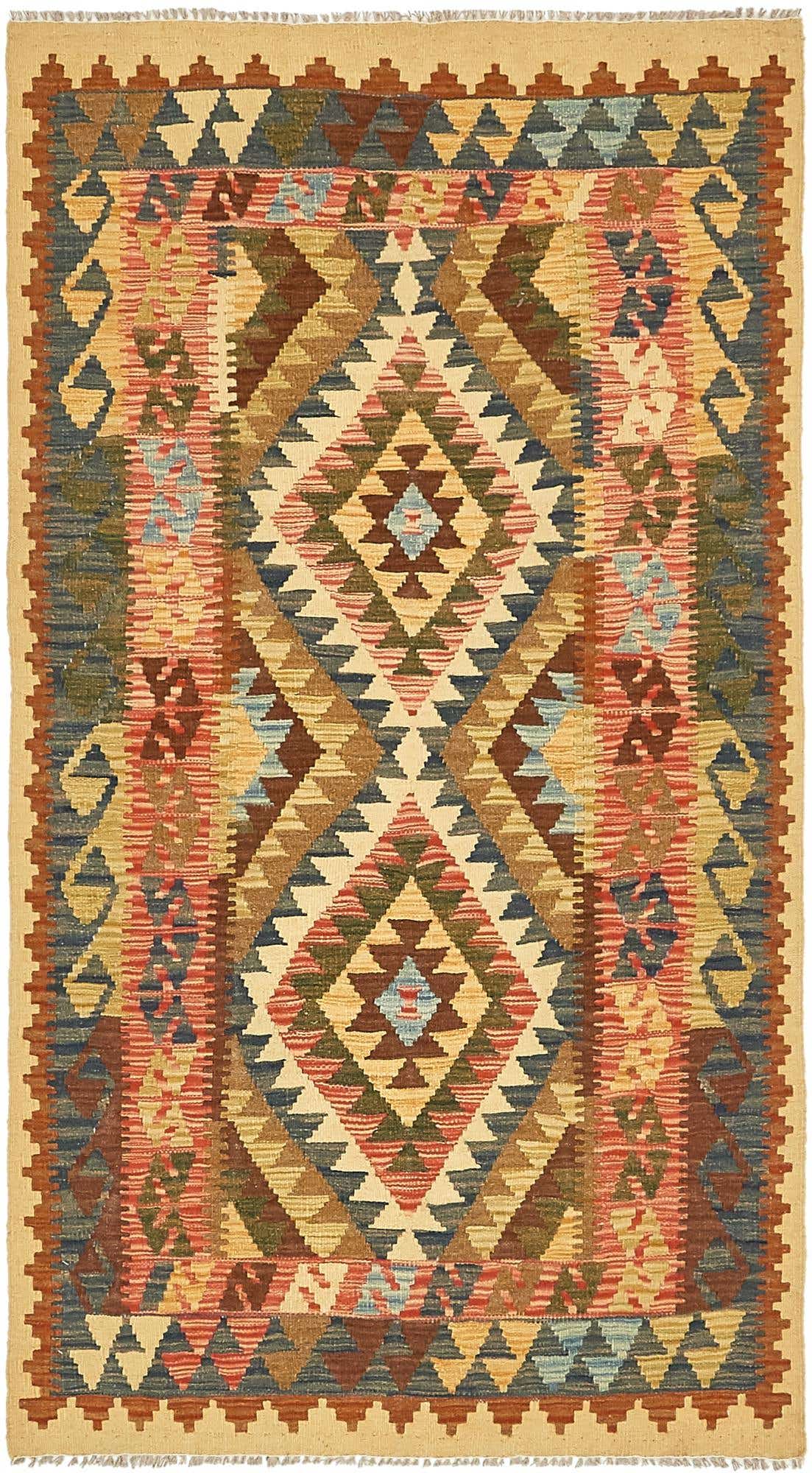 105cm x 195cm Hand Woven Kilim Maymana Wool Rug