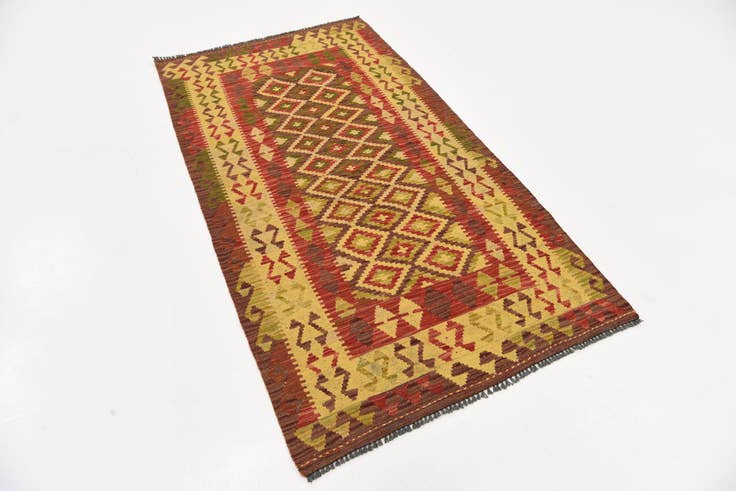 Detail image of 3' 4 x 6' Hand Woven Kilim Maymana Wool Rug
