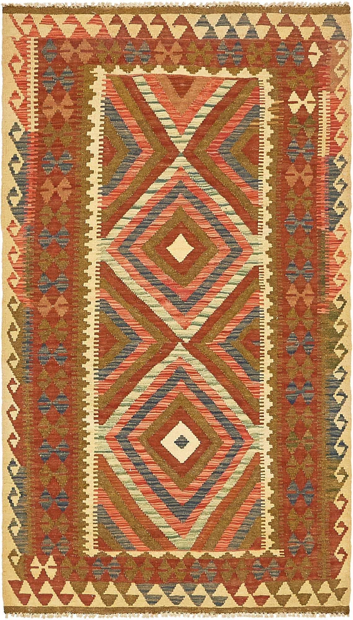 3' 5 x 6' 4 Hand Woven Kilim Maymana Wool Rug