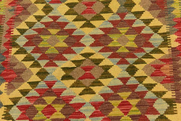 4' x 6' 9 Hand Woven Kilim Maymana Wool Rug