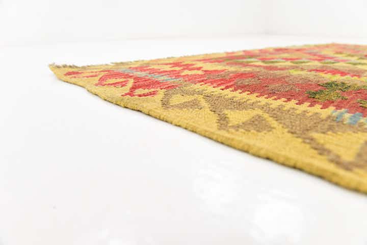 4' x 6' 9 Hand Woven Kilim Maymana Wool Rug