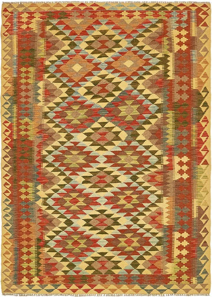 4' x 6' 9 Hand Woven Kilim Maymana Wool Rug