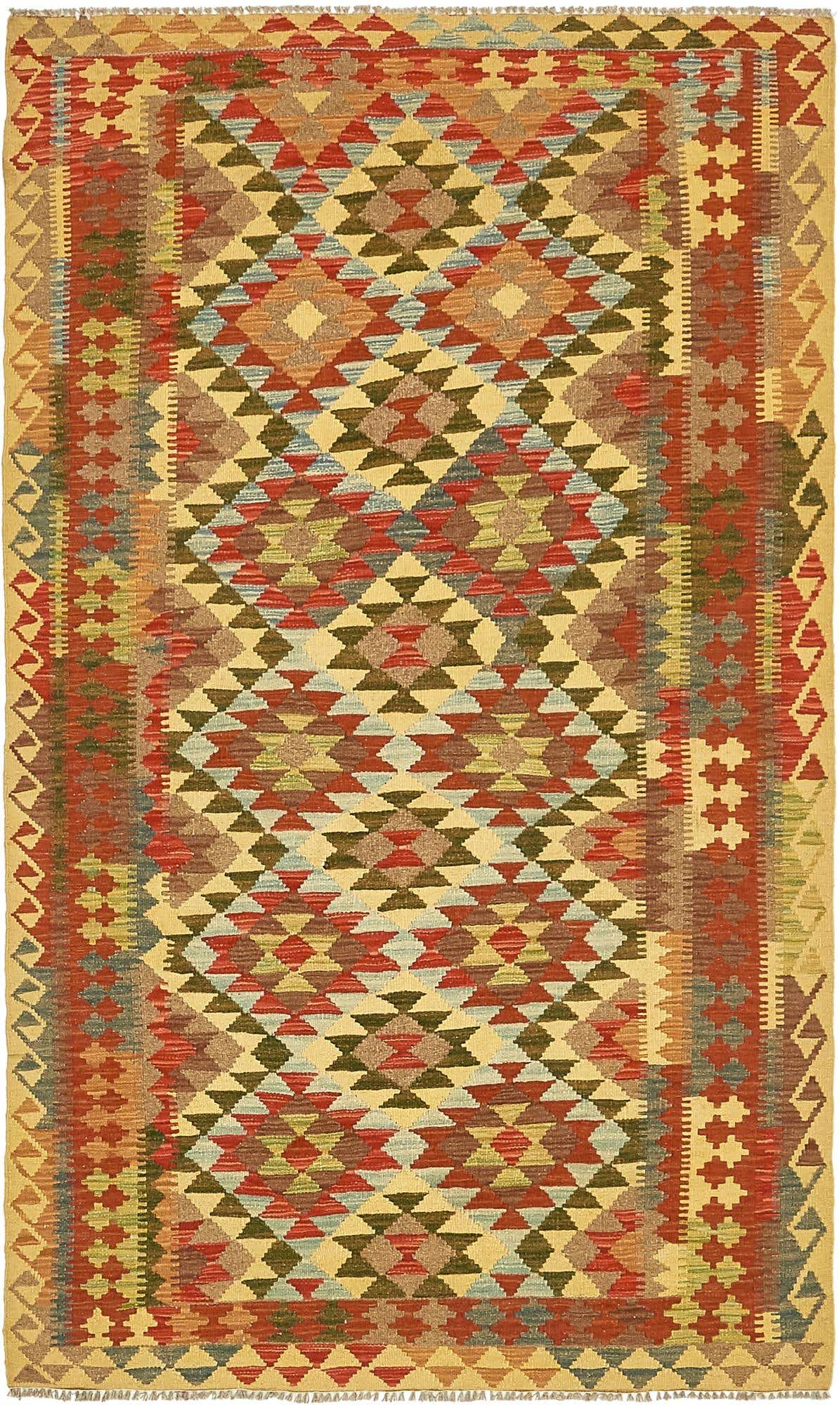 4' x 6' 9 Hand Woven Kilim Maymana Wool Rug