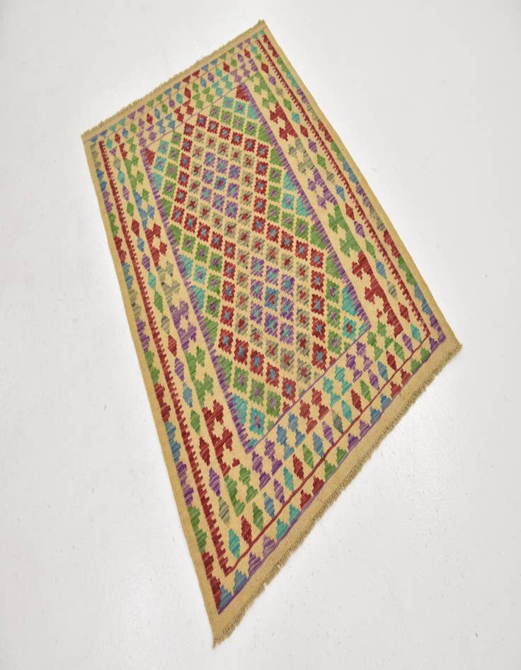 Detail image of 3' 6 x 4' 9  Hand Woven Kilim Maymana Wool Rug