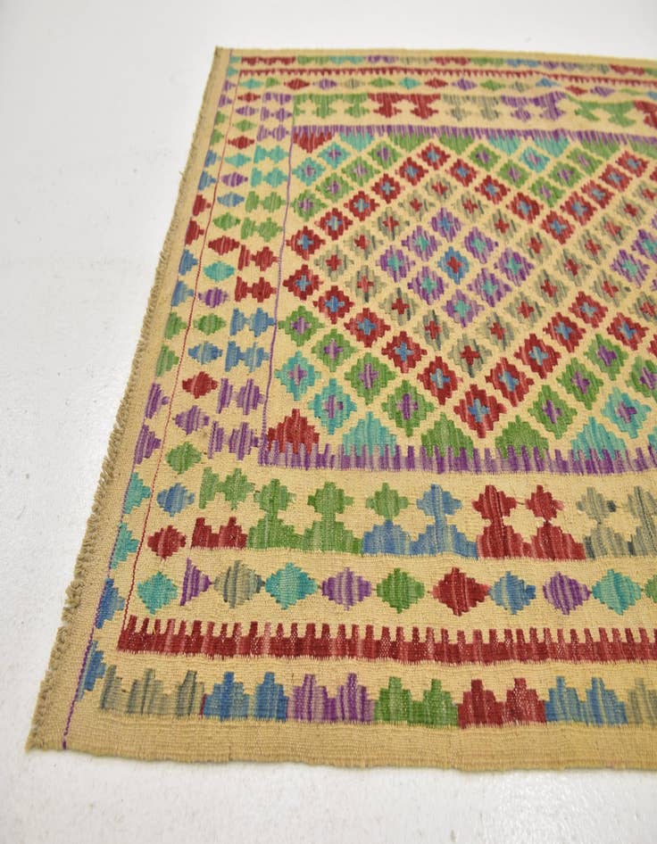 Detail image of 3' 6 x 4' 9  Hand Woven Kilim Maymana Wool Rug