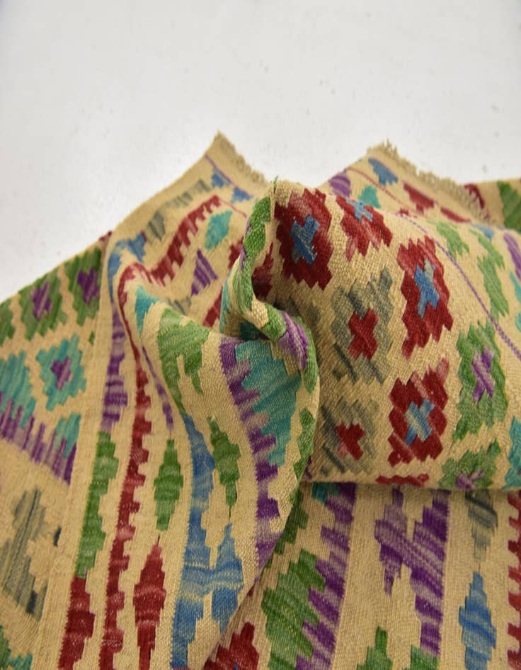 Detail image of 3' 6 x 4' 9  Hand Woven Kilim Maymana Wool Rug