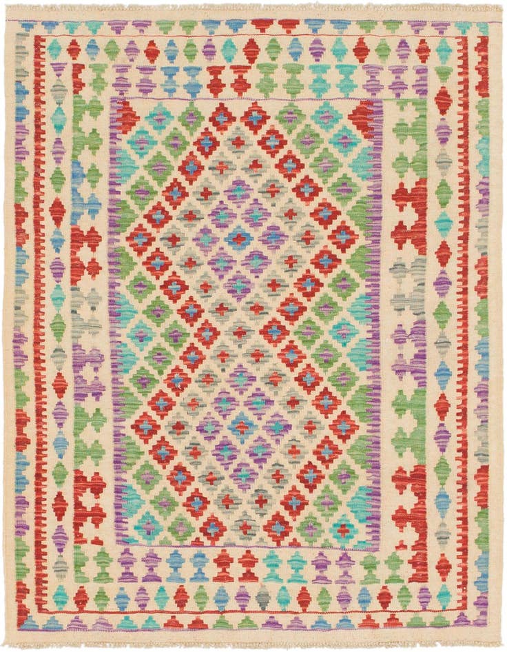 Detail image of 3' 6 x 4' 9 Hand Woven Kilim Maymana Wool Rug
