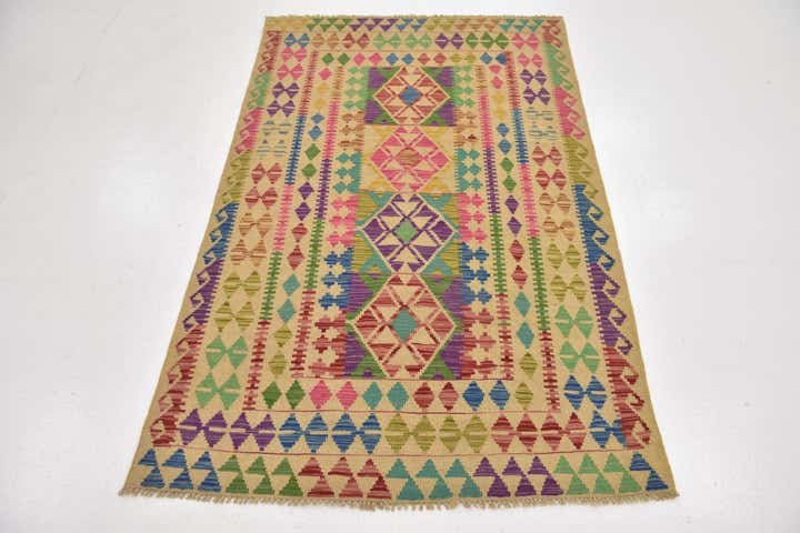 3' 10 x 6' Hand Woven Kilim Maymana Wool Rug