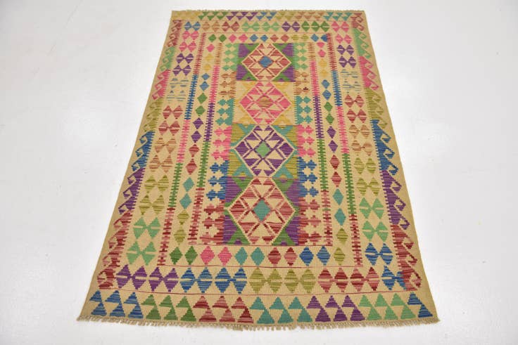 Detail image of 3' 10 x 6' Hand Woven Kilim Maymana Wool Rug