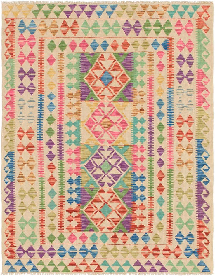 Detail image of 3' 10 x 6' Hand Woven Kilim Maymana Wool Rug