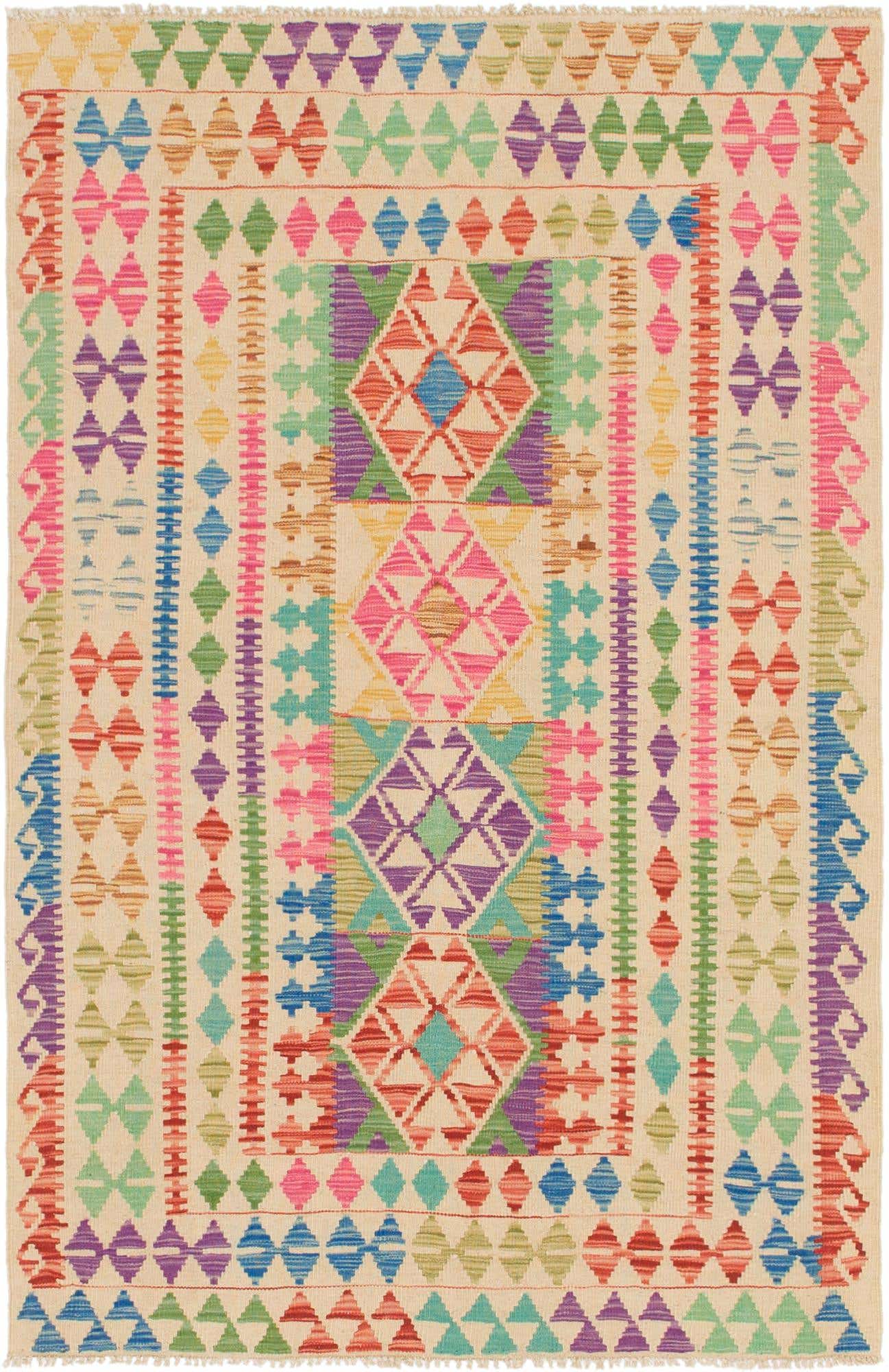 3' 10 x 6' Hand Woven Kilim Maymana Wool Rug