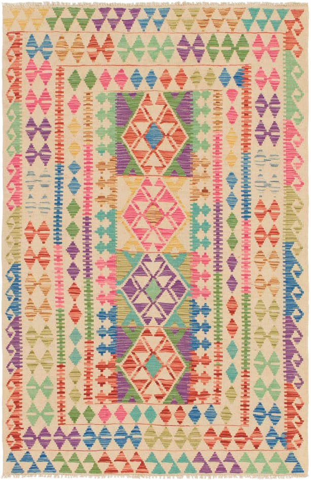 Detail image of 3' 10 x 6' Hand Woven Kilim Maymana Wool Rug