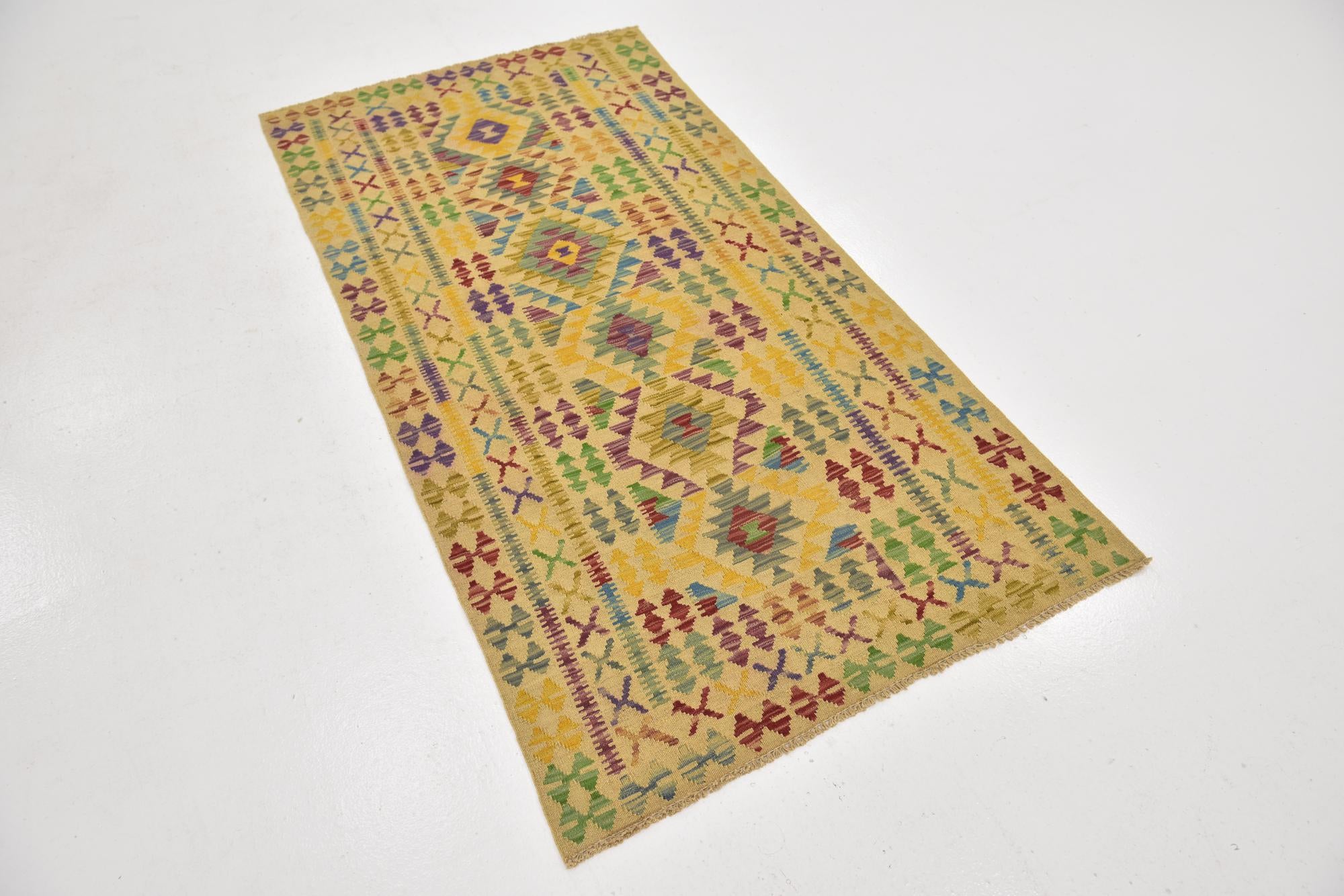 3' 3 x 6' 4 Hand Woven Kilim Maymana Wool Rug