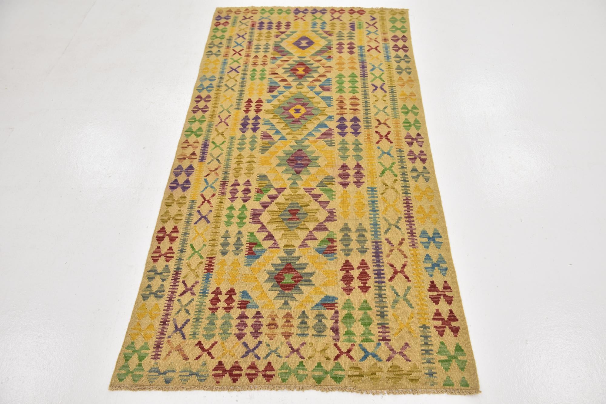 3' 3 x 6' 4 Hand Woven Kilim Maymana Wool Rug