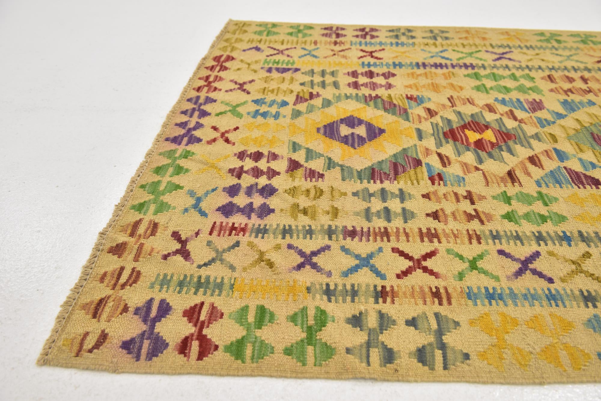 3' 3 x 6' 4 Hand Woven Kilim Maymana Wool Rug
