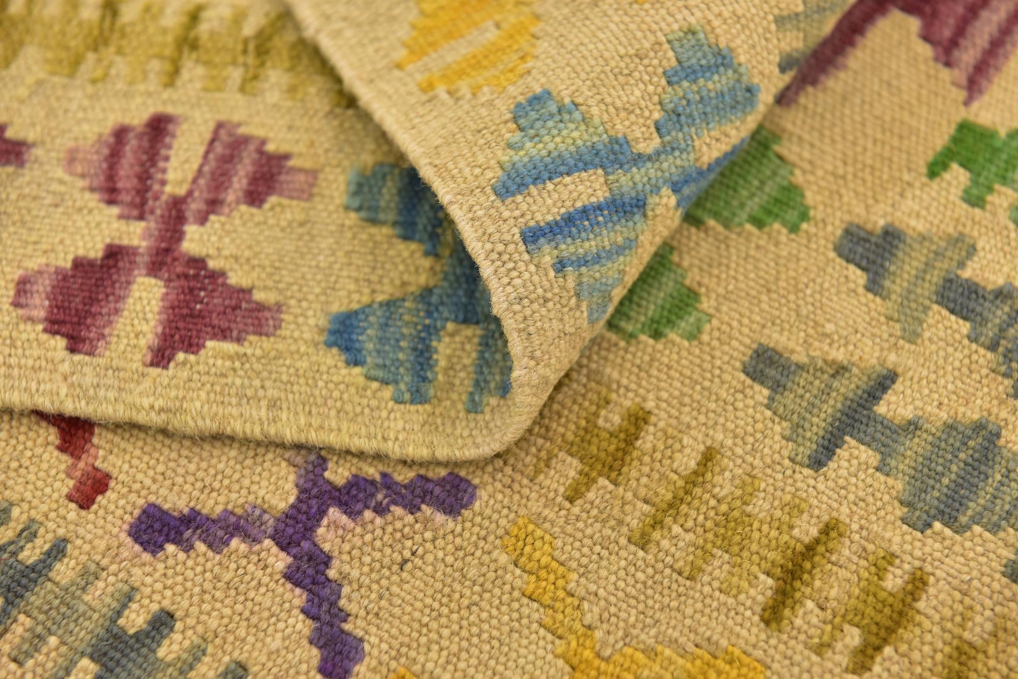 3' 3 x 6' 4 Hand Woven Kilim Maymana Wool Rug