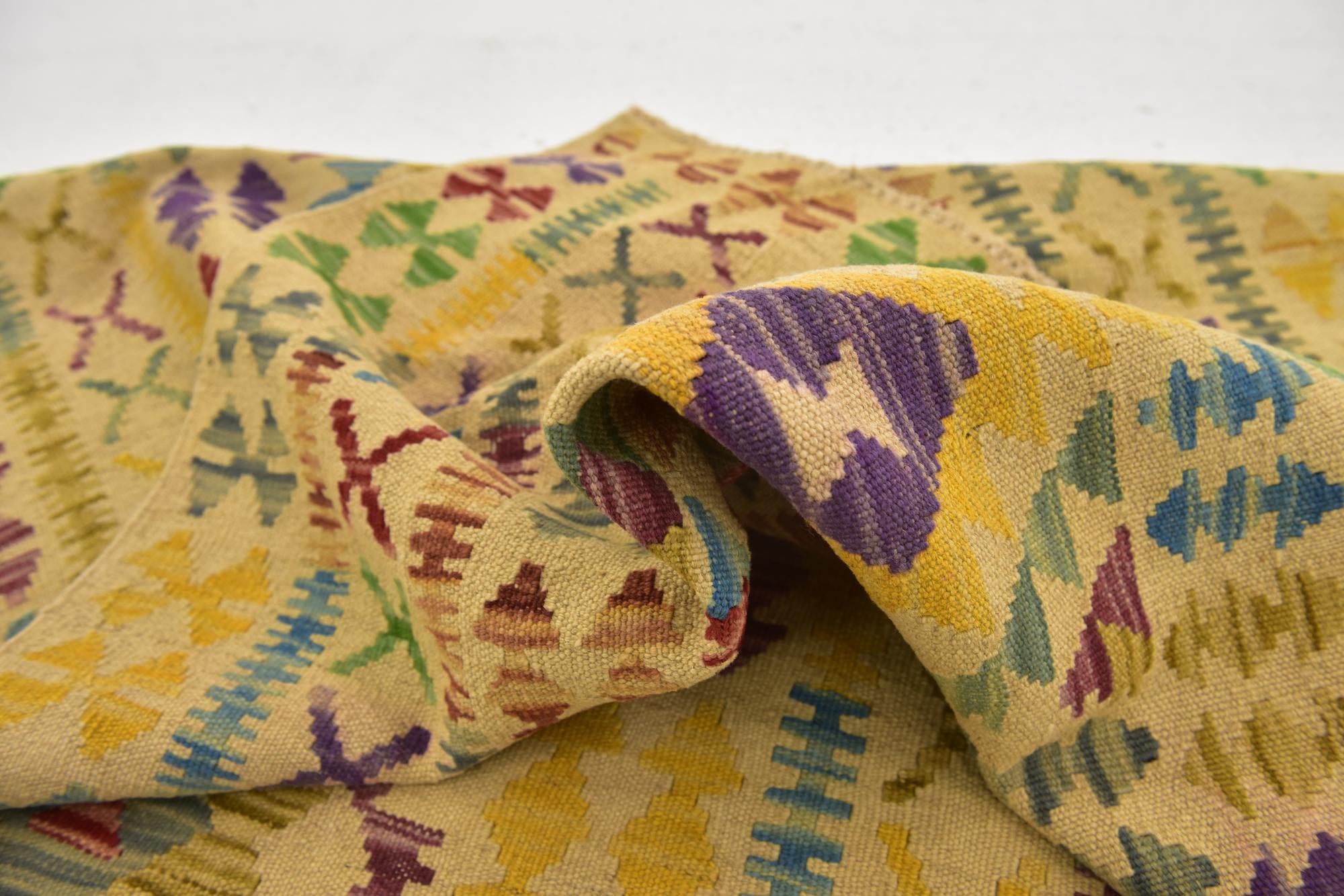 3' 3 x 6' 4 Hand Woven Kilim Maymana Wool Rug