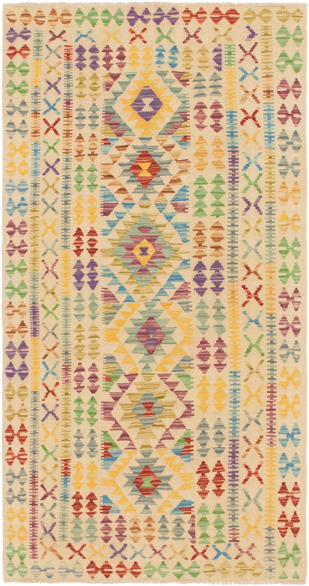 3' 3 x 6' 4 Hand Woven Kilim Maymana Wool Rug