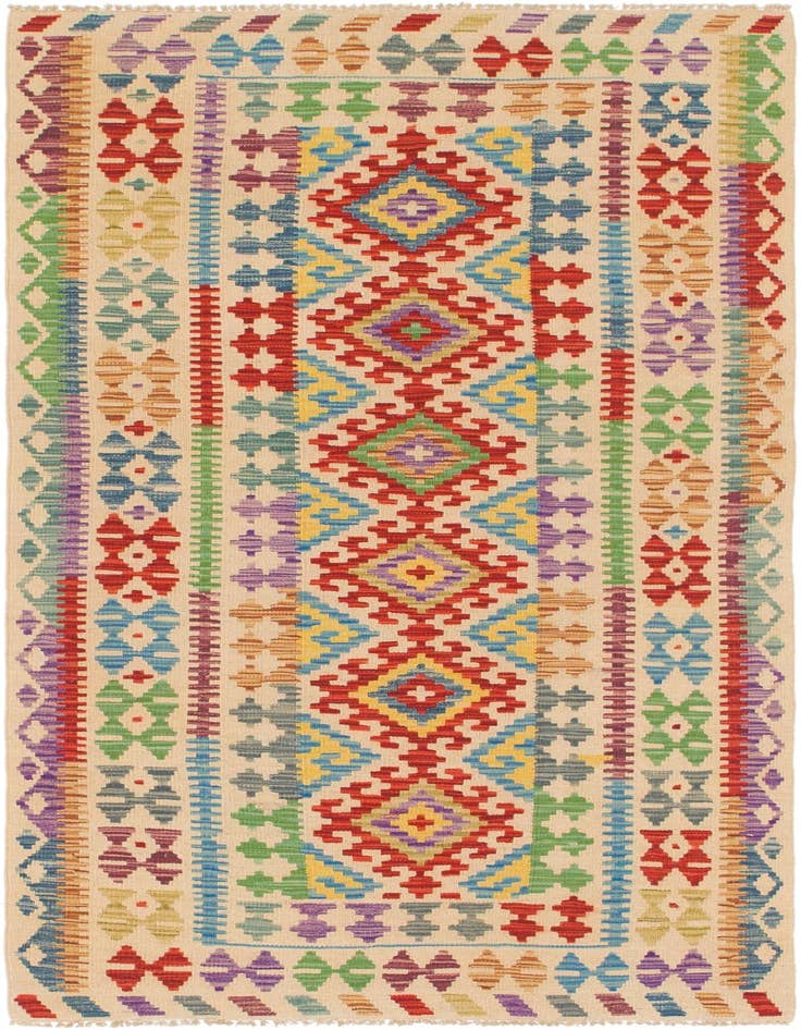 Detail image of 3' 4 x 6' 4 Hand Woven Kilim Maymana Wool Rug