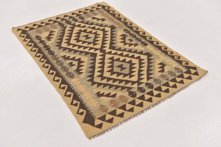 Detail image of 2' 10 x 4' Hand Woven Kilim Maymana Wool Rug