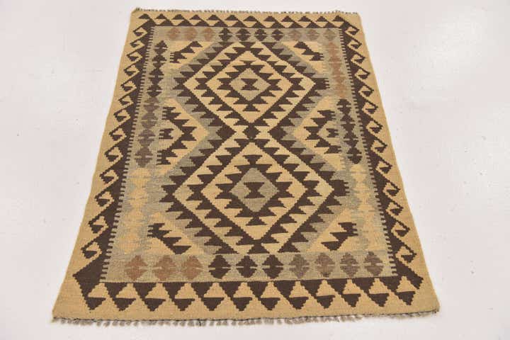 2' 10 x 4' Hand Woven Kilim Maymana Wool Rug