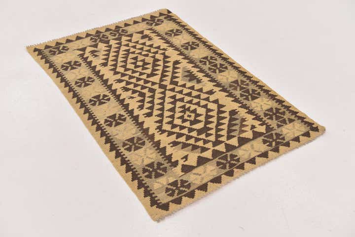 2' 10 x 4' 3 Hand Woven Kilim Maymana Wool Rug