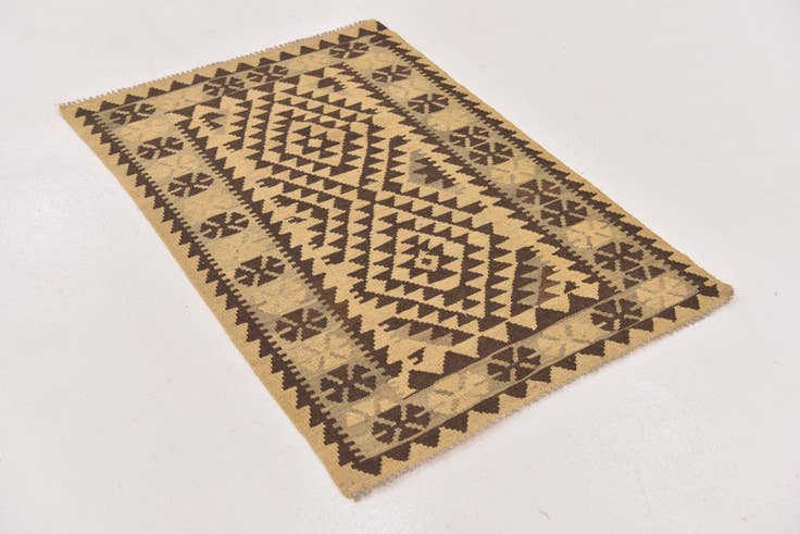 Detail image of 2' 10 x 4' 3 Hand Woven Kilim Maymana Wool Rug