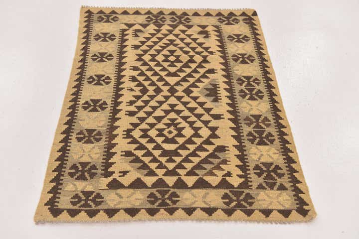 2' 10 x 4' 3 Hand Woven Kilim Maymana Wool Rug