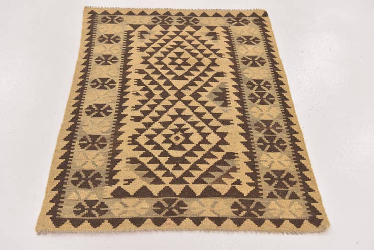 Detail image of 2' 10 x 4' 3 Hand Woven Kilim Maymana Wool Rug