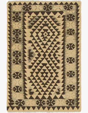 2' 10 x 4' 3 Hand Woven Kilim Maymana Wool Rug