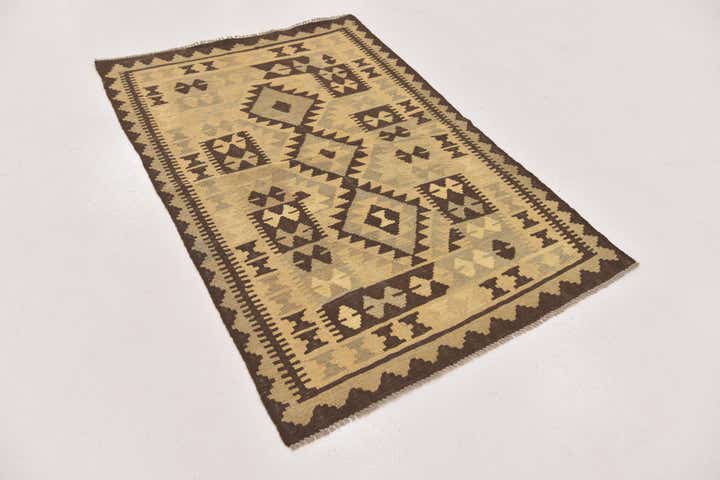 3' 2 x 4' 10 Hand Woven Kilim Maymana Wool Rug