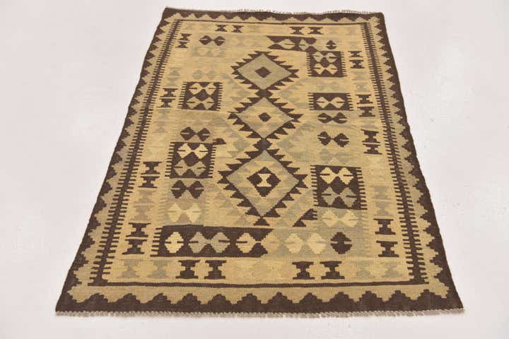 3' 2 x 4' 10 Hand Woven Kilim Maymana Wool Rug