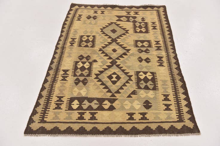 Detail image of 3' 2 x 4' 10 Hand Woven Kilim Maymana Wool Rug