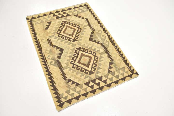 2' 10 x 4' Hand Woven Kilim Maymana Wool Rug