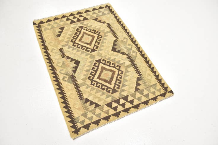 Detail image of 2' 10 x 4' Hand Woven Kilim Maymana Wool Rug