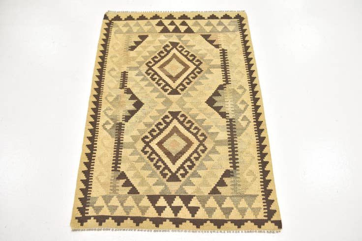 Detail image of 2' 10 x 4' Hand Woven Kilim Maymana Wool Rug
