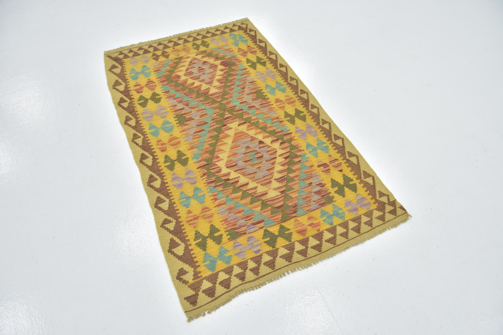 3' 2 x 5' 2 Hand Woven Kilim Maymana Wool Rug