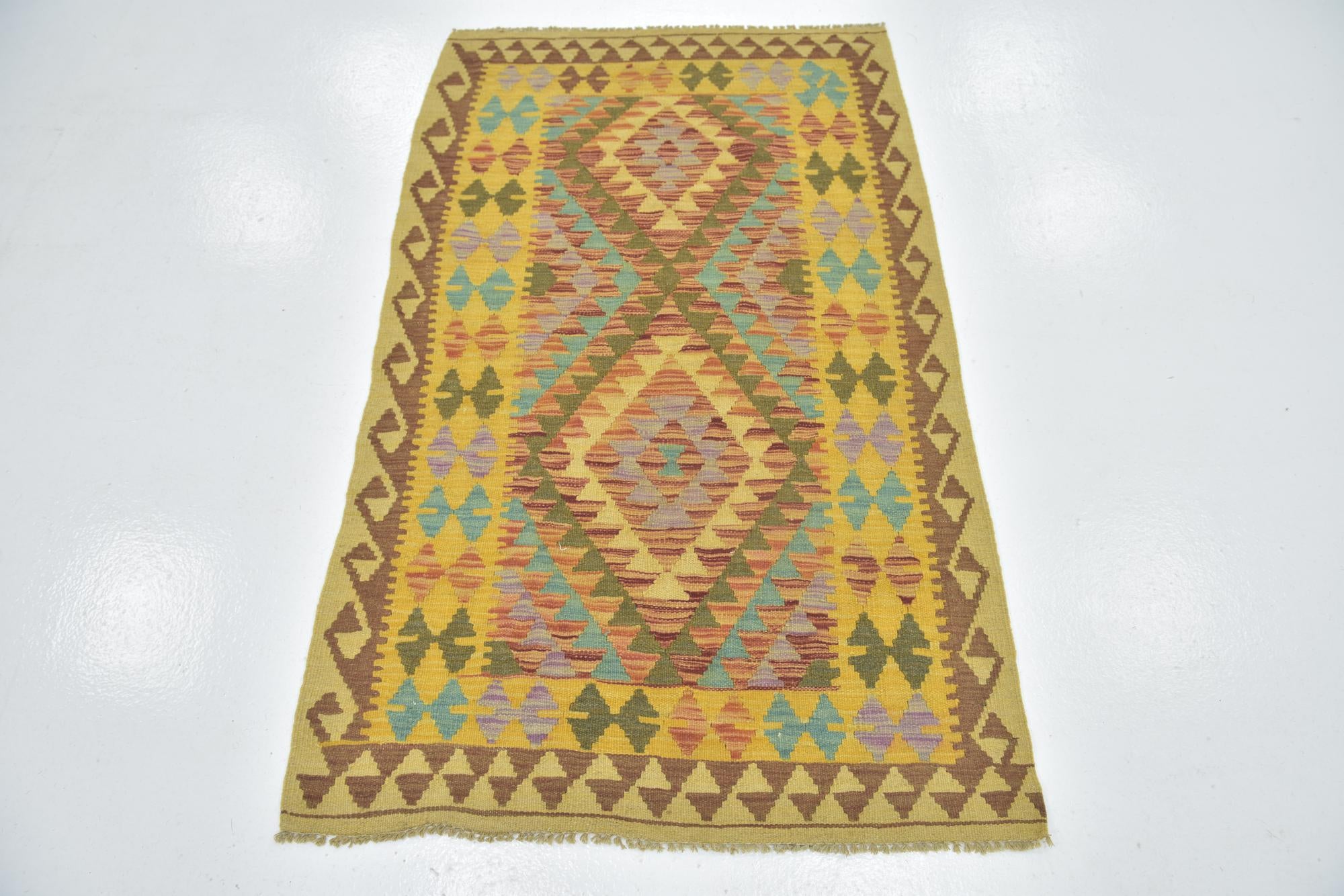 3' 2 x 5' 2 Hand Woven Kilim Maymana Wool Rug