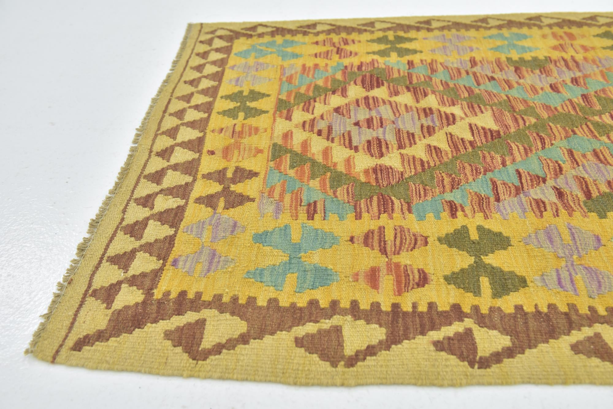 3' 2 x 5' 2 Hand Woven Kilim Maymana Wool Rug