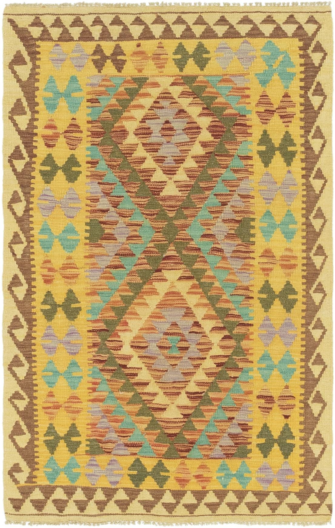 3' 2 x 5' 2 Hand Woven Kilim Maymana Wool Rug