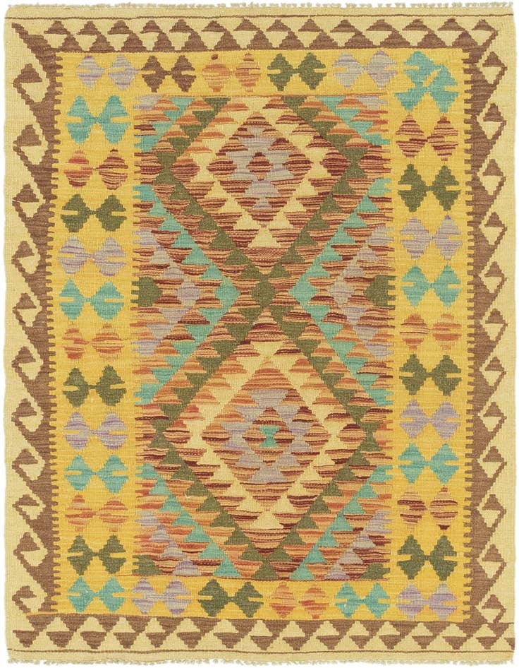 Detail image of 3' 2 x 5' 2 Hand Woven Kilim Maymana Wool Rug
