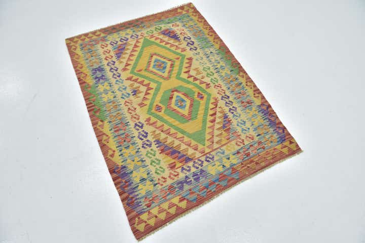 3' 5 x 4' 9 Hand Woven Kilim Maymana Wool Rug