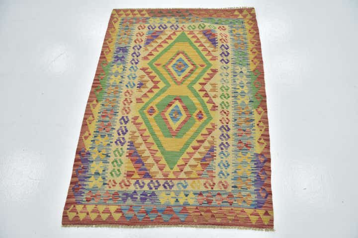 3' 5 x 4' 9 Hand Woven Kilim Maymana Wool Rug